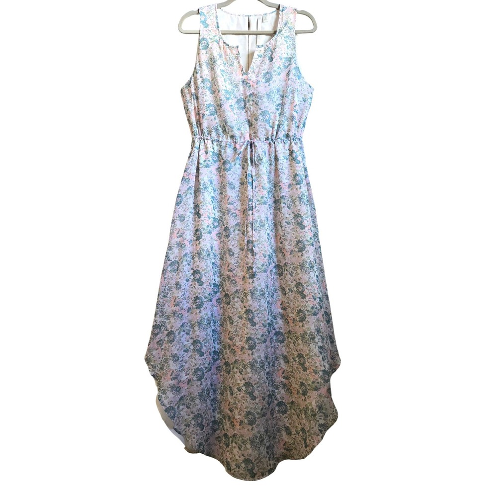 Lauren Conrad Womens 12 Floral Curved Hem Maxi Dress Pink Green Blue Sleeveless